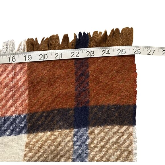 Plaid Blanket Scarf With Fringed Edges - Rust Navy Cream & Tan Soft Winter Wrap - Picture 4 of 10